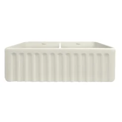 Whitehaus 33" Fireclay Double Bowl Farmhouse Apron Sink, Biscuit, WHFLGO3318