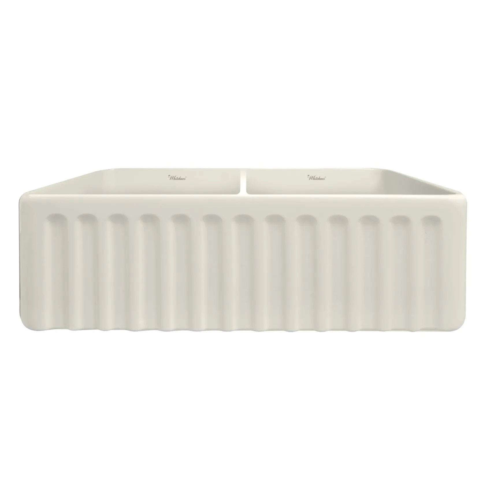 Whitehaus 33" Fireclay Double Bowl Farmhouse Apron Sink, Biscuit, WHFLGO3318