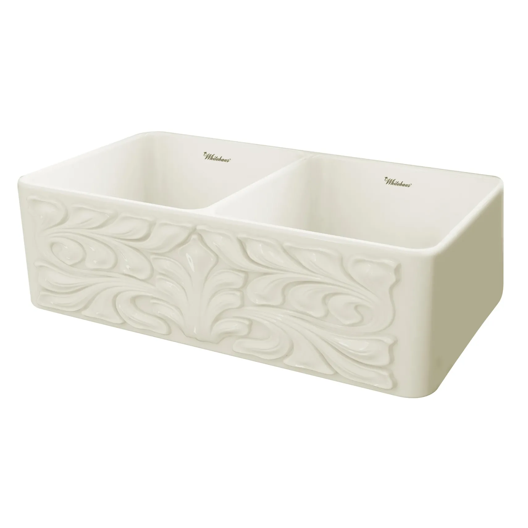 Whitehaus 33" Fireclay Double Bowl Farmhouse Apron Sink, Biscuit, WHFLGO3318