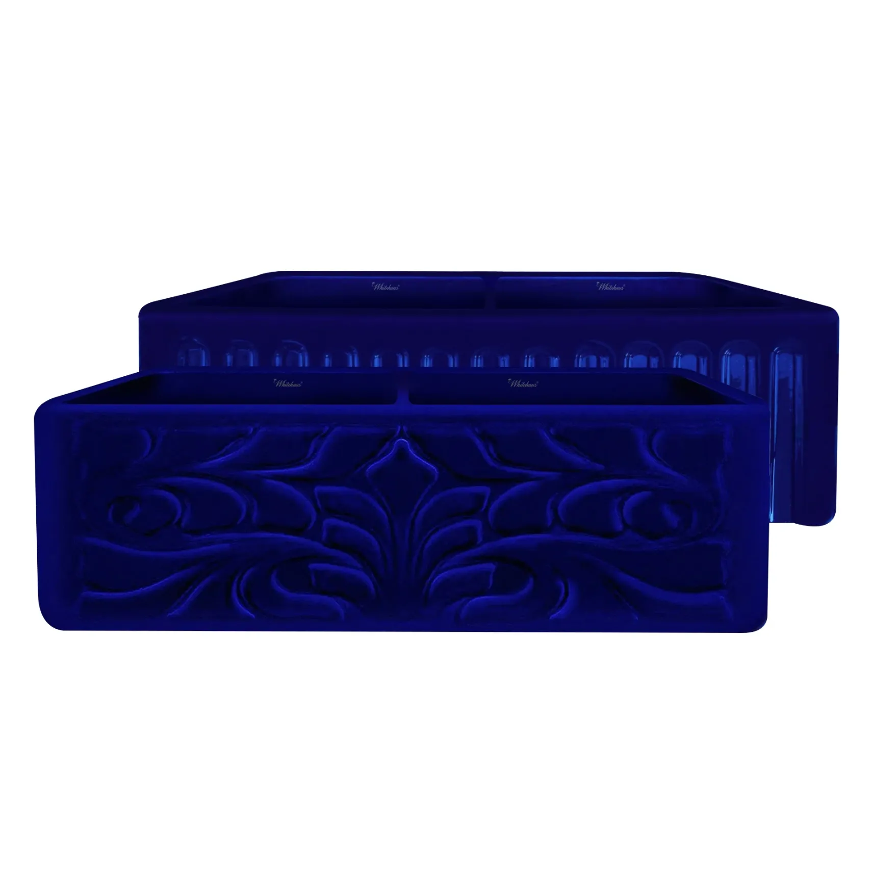 Whitehaus 33" Fireclay Double Bowl Farmhouse Apron Sink, Blue, WHFLGO3318