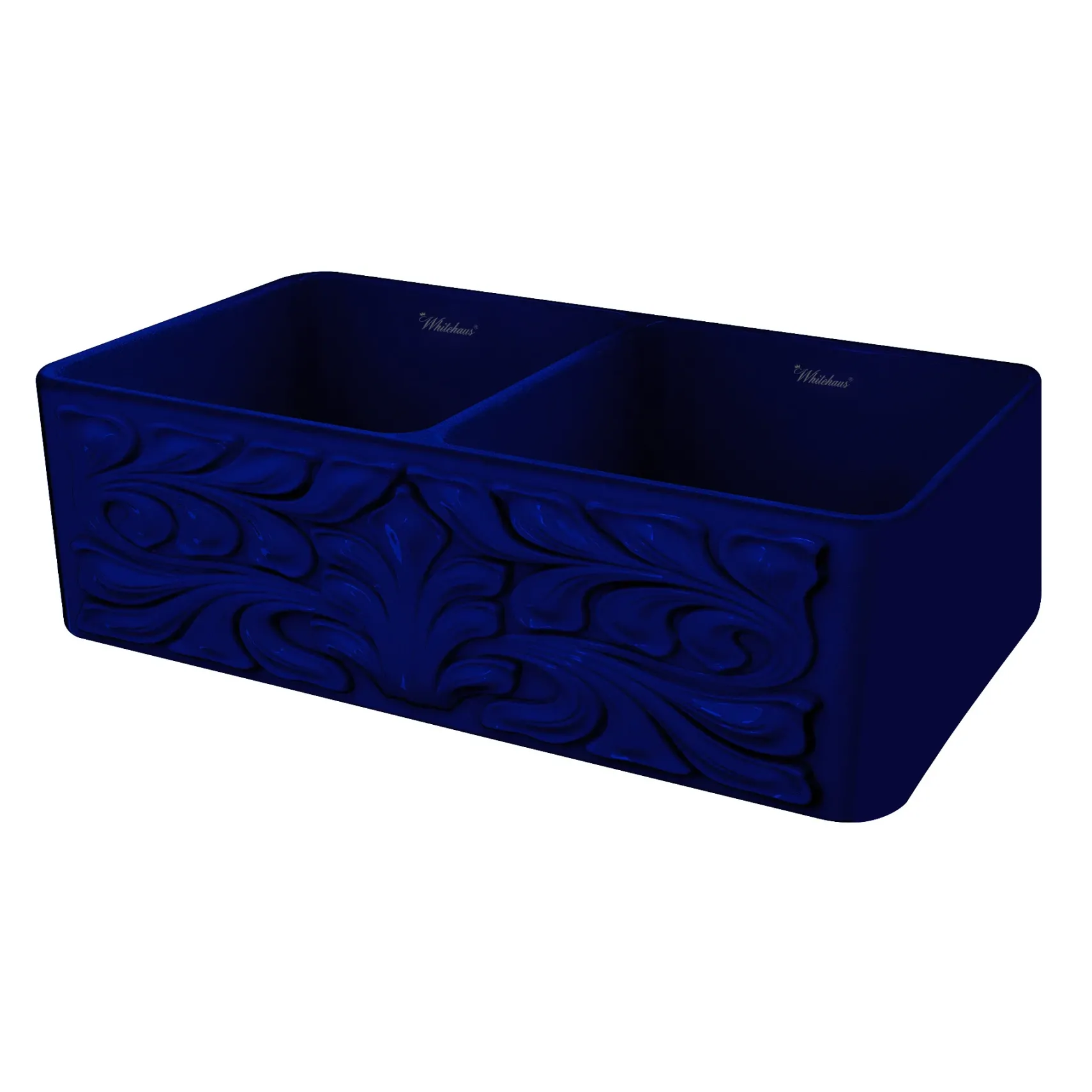 Whitehaus 33" Fireclay Double Bowl Farmhouse Apron Sink, Blue, WHFLGO3318