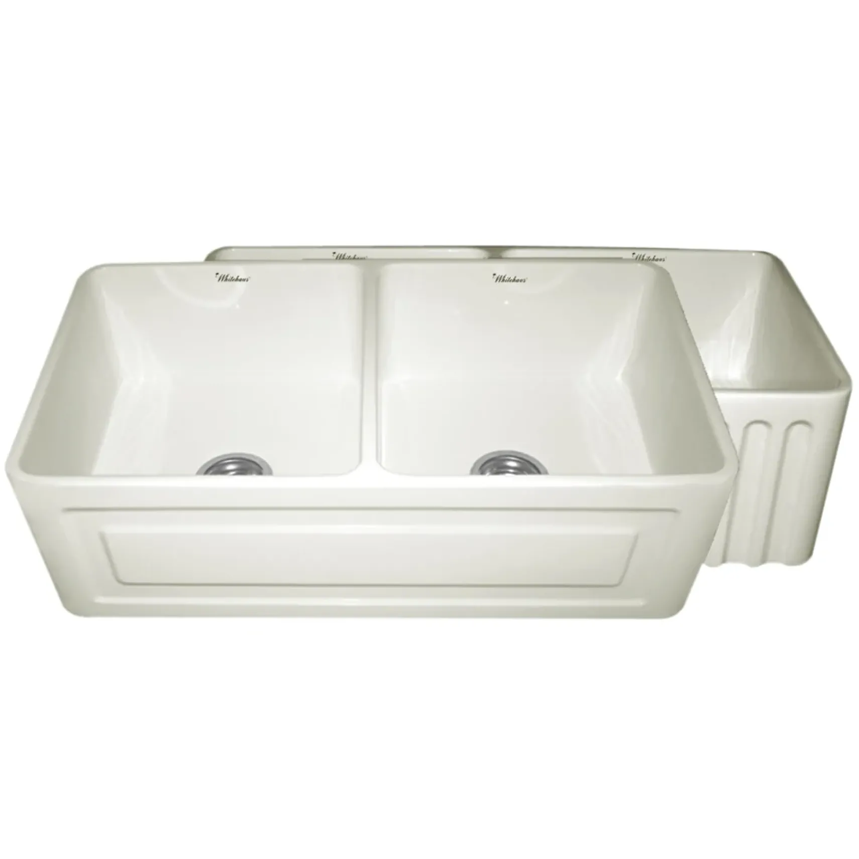 Whitehaus 33" Fireclay Double Bowl Farmhouse Apron Sink, Reversible, Biscuit, WHFLRPL3318