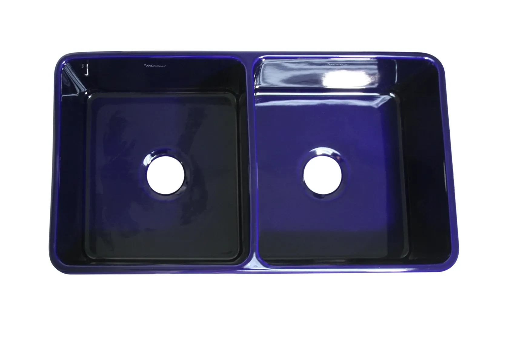 Whitehaus 36" Fireclay Double Bowl Farmhouse Apron Sink, Reversibe, Blue, WH3719