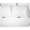 Whitehaus 33" Fireclay Double Bowl Farmhouse Apron Sink, Reversible, White, WHFLATN3318
