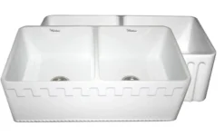 Whitehaus 33" Fireclay Double Bowl Farmhouse Apron Sink, Reversible, White, WHFLATN3318