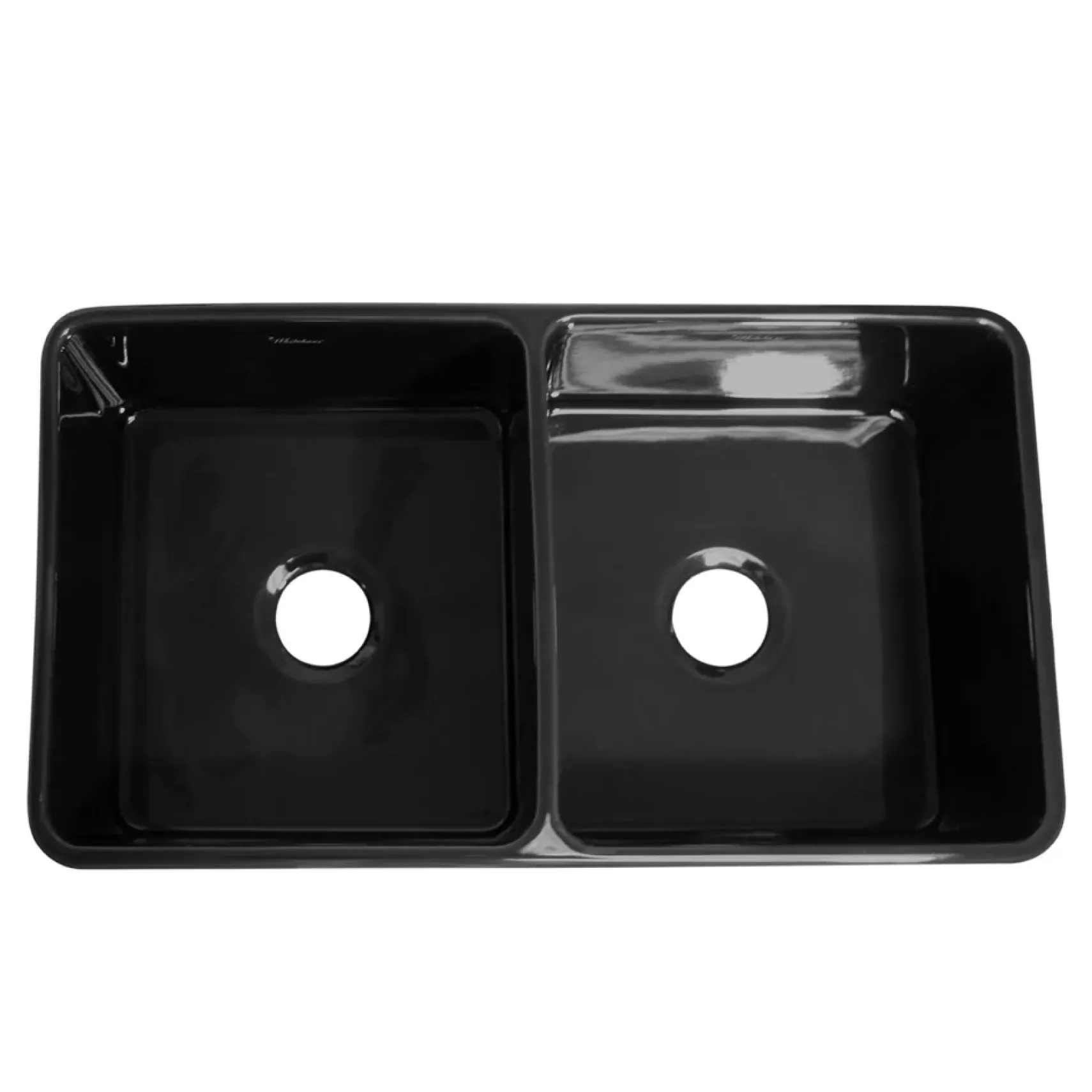 Whitehaus 33" Fireclay Double Bowl Farmhouse Apron Sink, Black, WHFLPLN3318