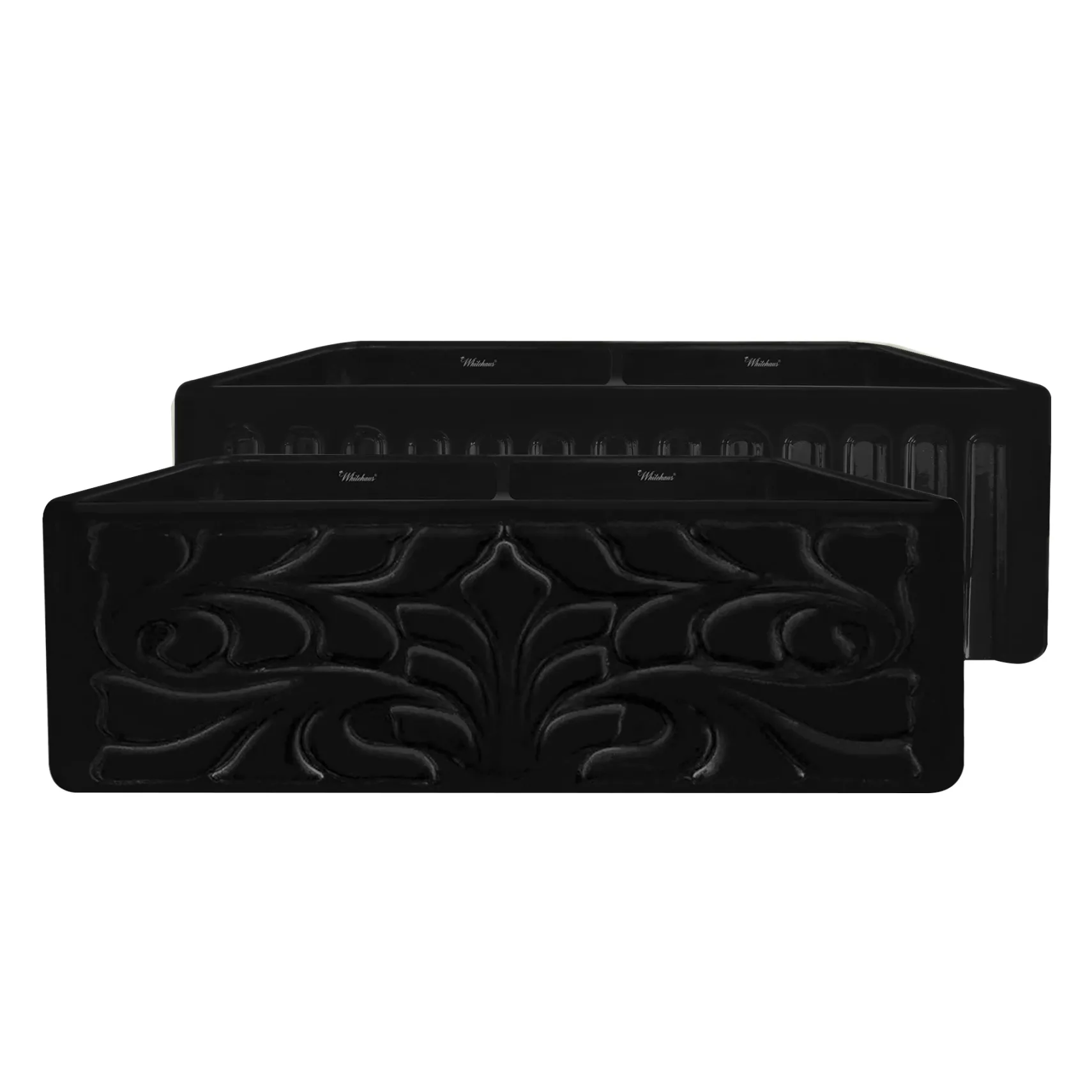 Whitehaus 33" Fireclay Double Bowl Farmhouse Apron Sink, Black, WHFLGO3318