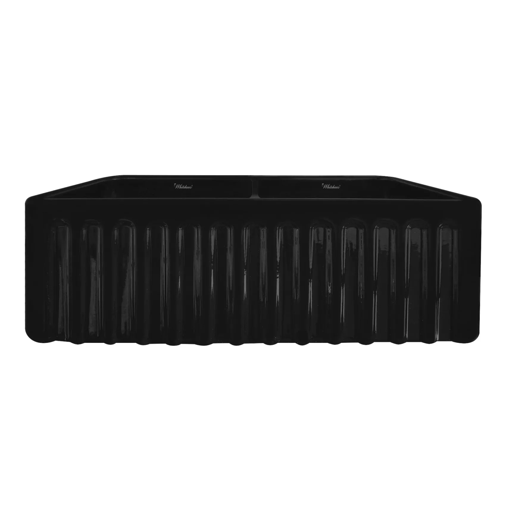 Whitehaus 33" Fireclay Double Bowl Farmhouse Apron Sink, Black, WHFLGO3318