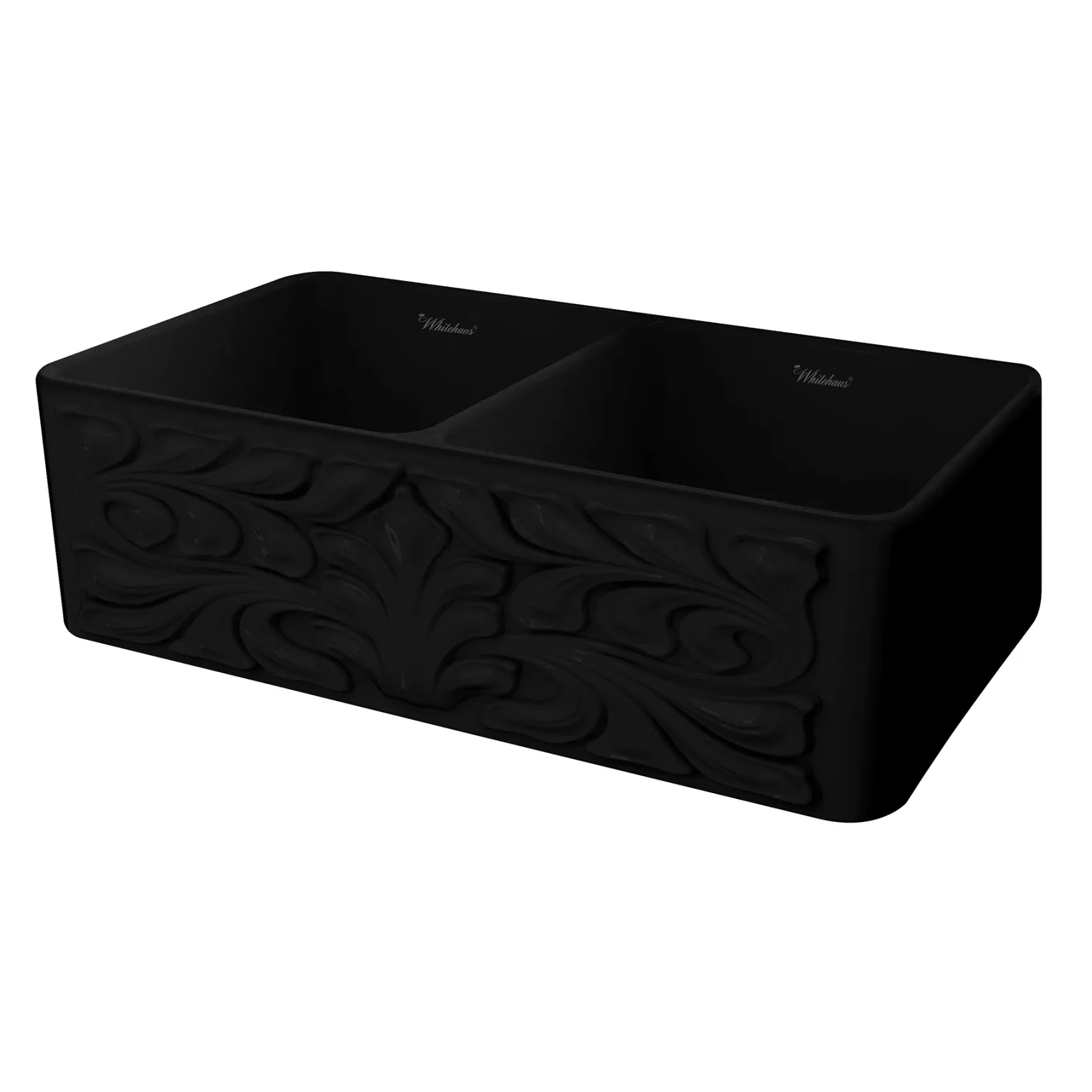 Whitehaus 33" Fireclay Double Bowl Farmhouse Apron Sink, Black, WHFLGO3318