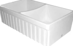 Whitehaus 33'' Fireclay Double Bowl Farmhouse Apron Sink, White, WHQDB332
