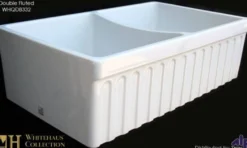 Whitehaus 33'' Fireclay Double Bowl Farmhouse Apron Sink, White, WHQDB332