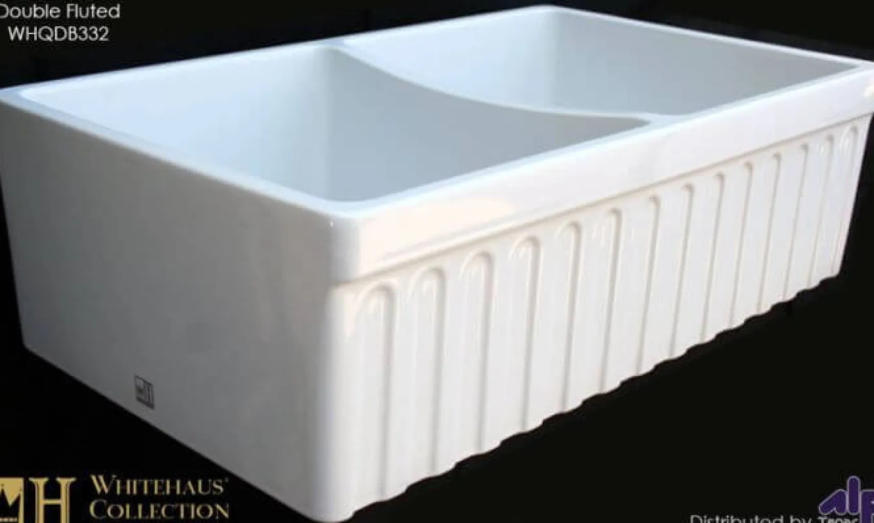 Whitehaus 33'' Fireclay Double Bowl Farmhouse Apron Sink, White, WHQDB332