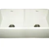 Whitehaus 36" Fireclay Double Bowl Farmhouse Apron Sink, Reversibe, Biscuit, WH3719