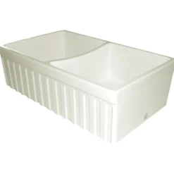 Whitehaus 33'' Fireclay Double Bowl Farmhouse Apron Sink, Biscuit, WHQDB332