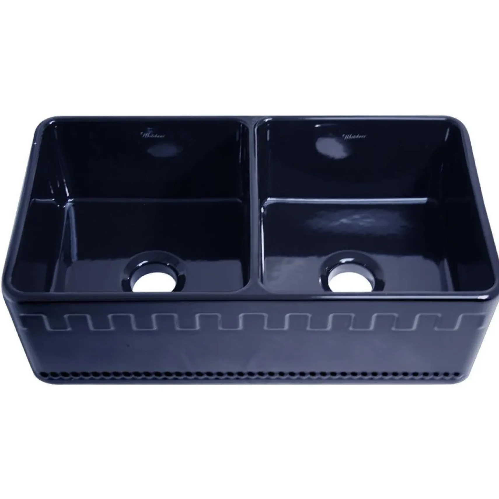 Whitehaus 33" Fireclay Double Bowl Farmhouse Apron Sink, Reversible, Blue, WHFLATN3318