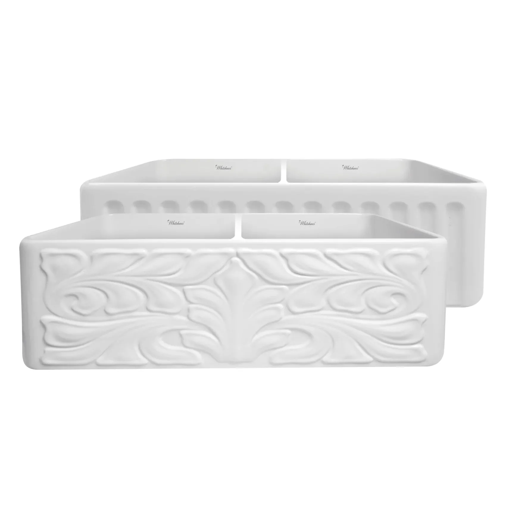 Whitehaus 33" Fireclay Double Bowl Farmhouse Apron Sink, White, WHFLGO3318