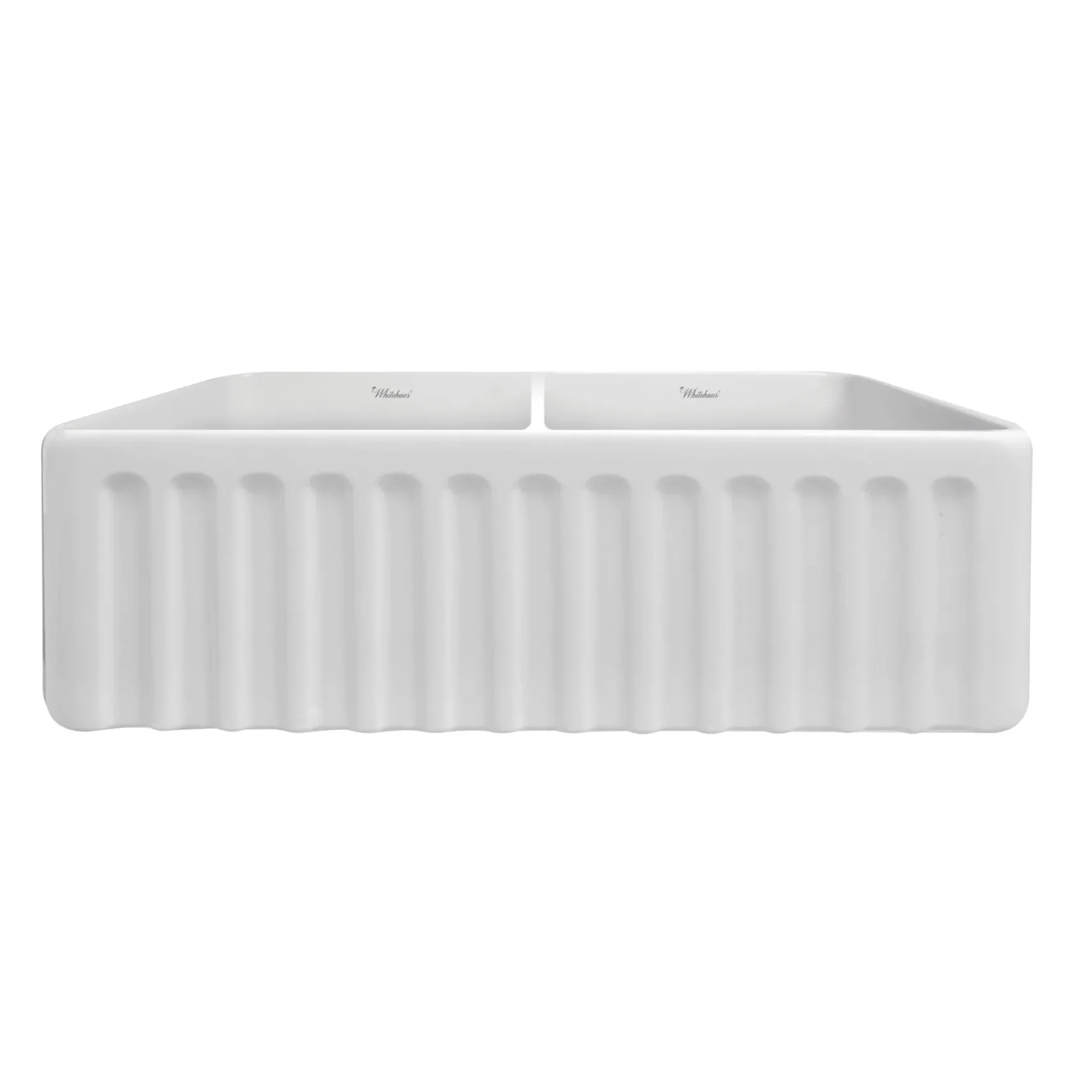 Whitehaus 33" Fireclay Double Bowl Farmhouse Apron Sink, White, WHFLGO3318
