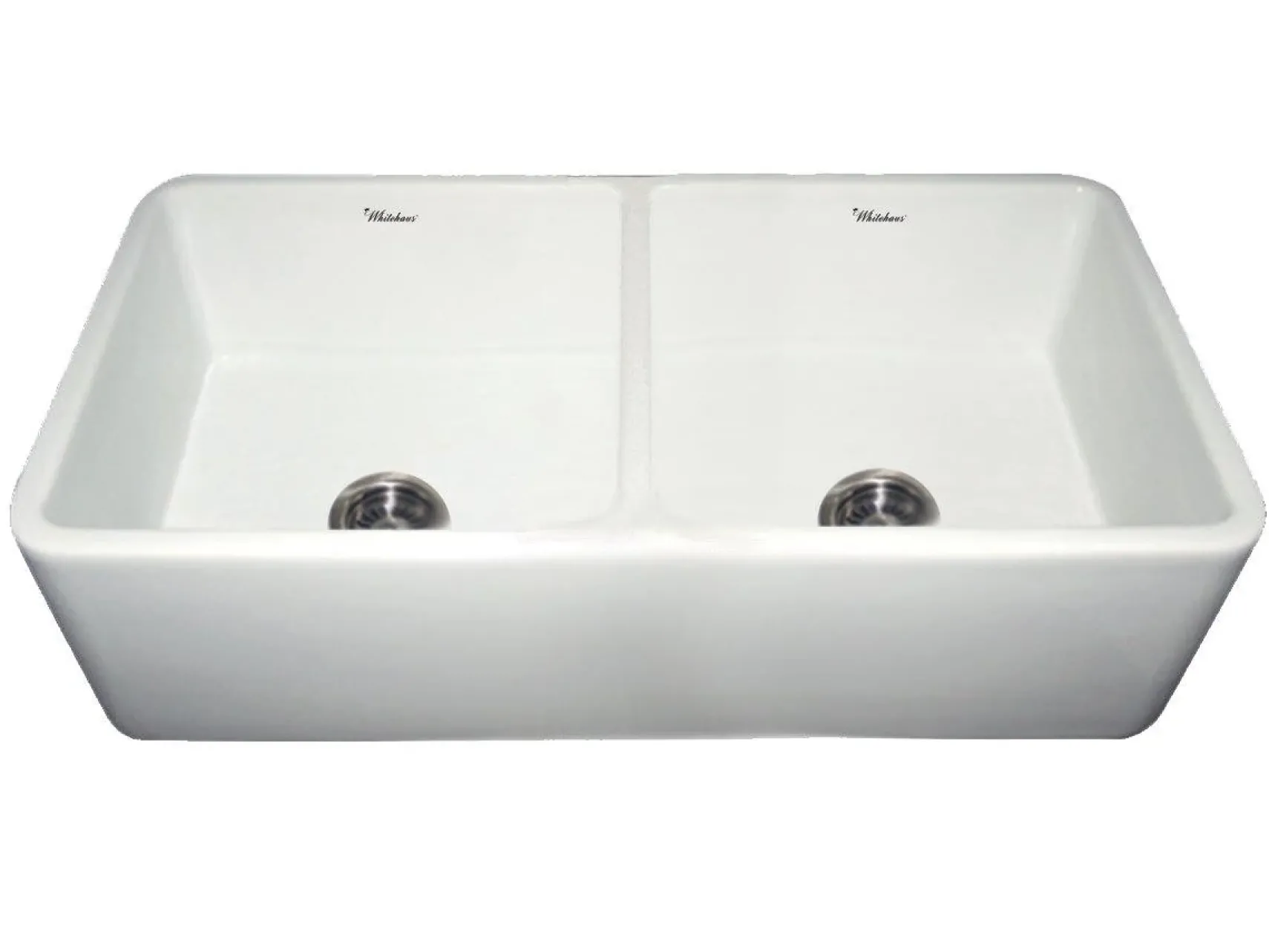 Whitehaus 36" Fireclay Double Bowl Farmhouse Apron Sink, White, WH3719
