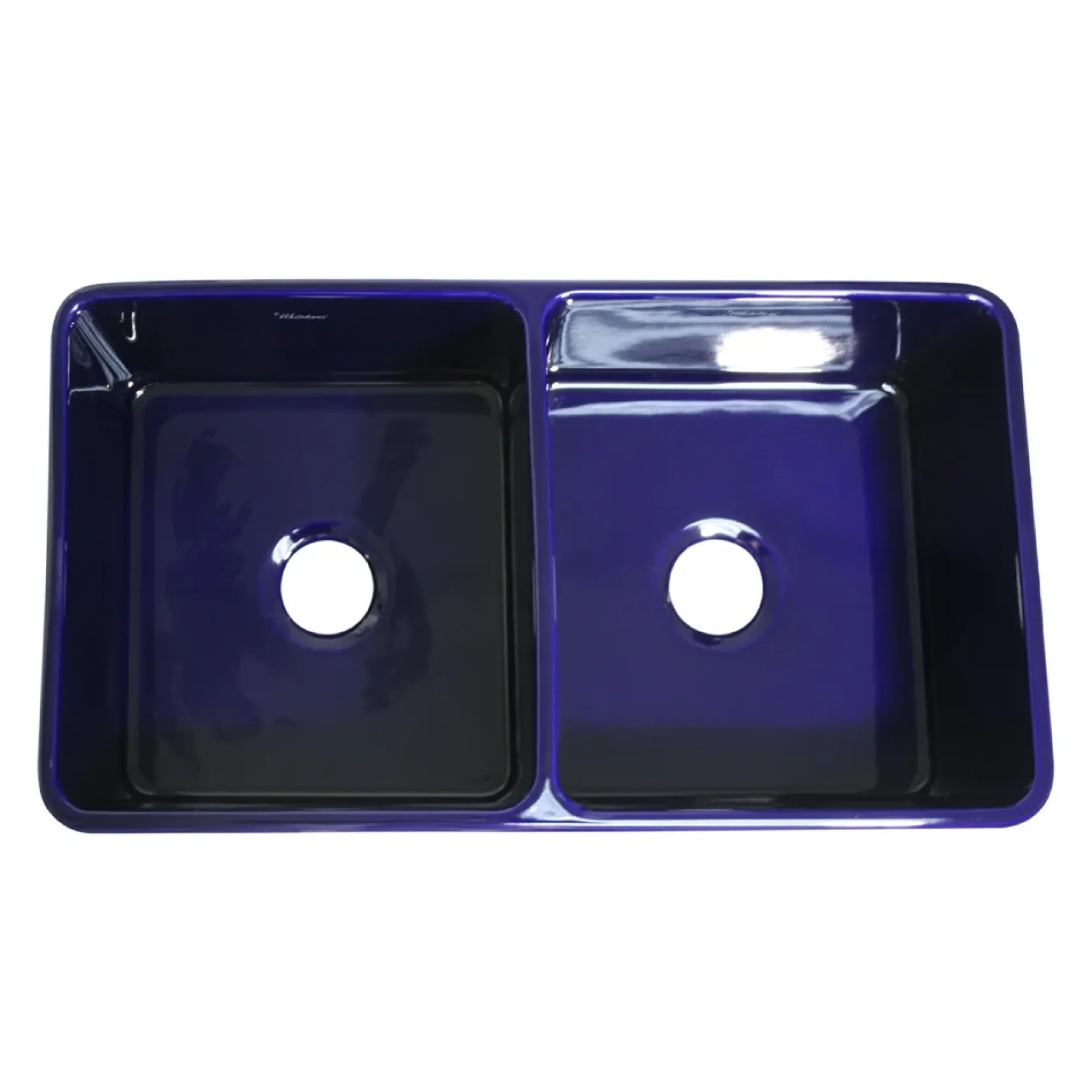 Whitehaus 33" Fireclay Double Bowl Farmhouse Apron Sink, Blue, WHFLPLN3318