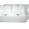 Whitehaus 33" Fireclay Double Bowl Farmhouse Apron Sink, White, WHFLPLN3318