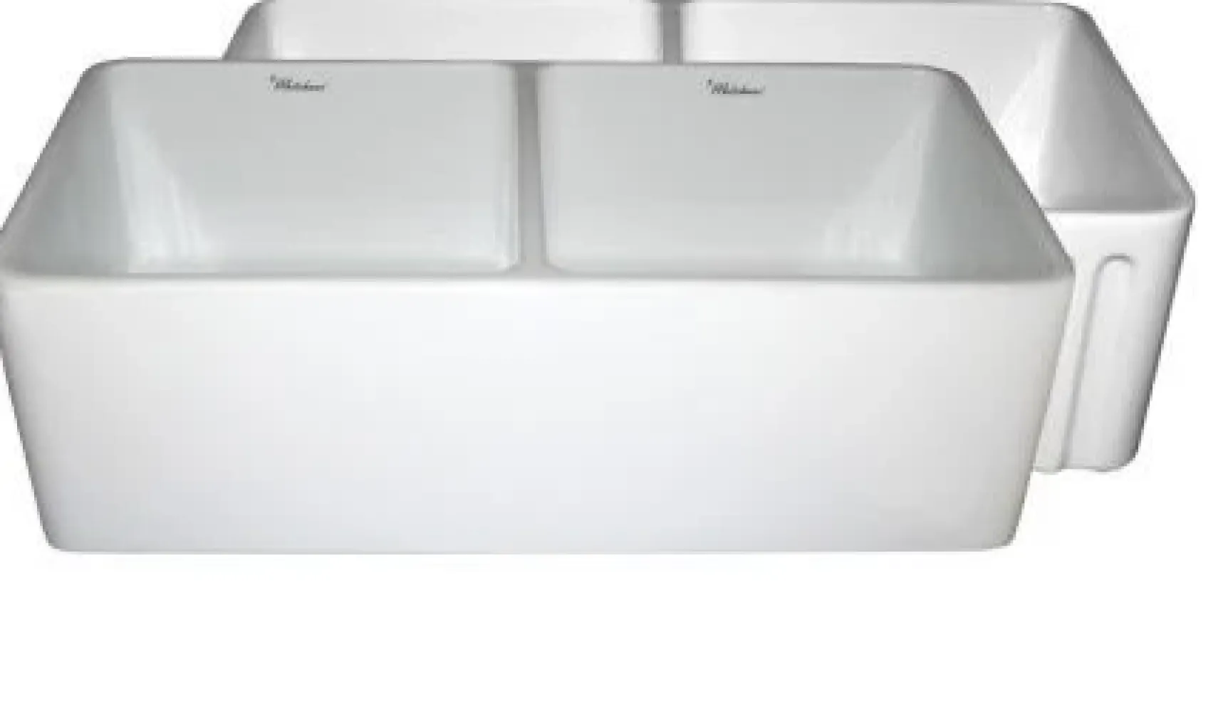 Whitehaus 33" Fireclay Double Bowl Farmhouse Apron Sink, White, WHFLPLN3318
