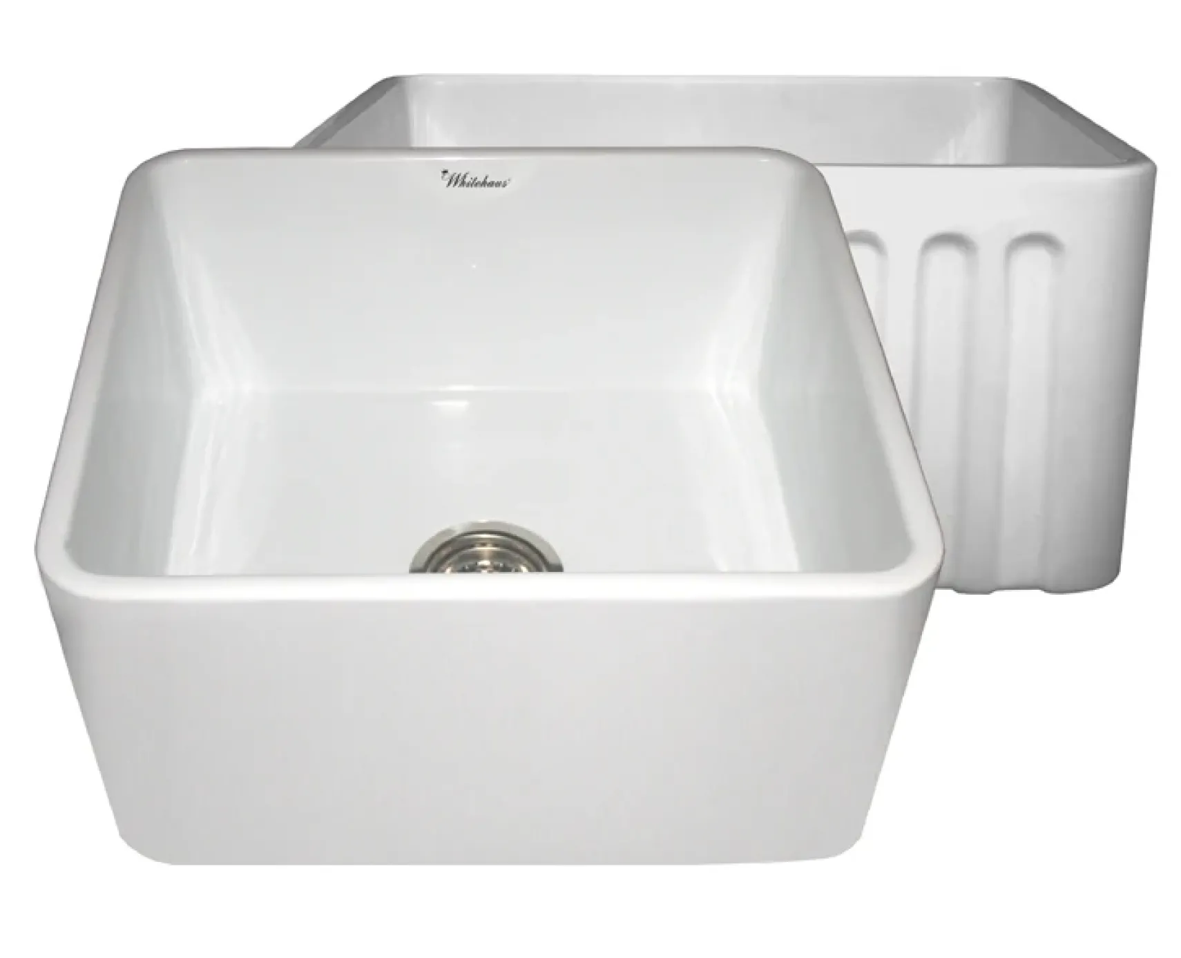 Whitehaus 20" Fireclay Farmhouse Apron Sink, Reversible, White, WHFLPLN2018