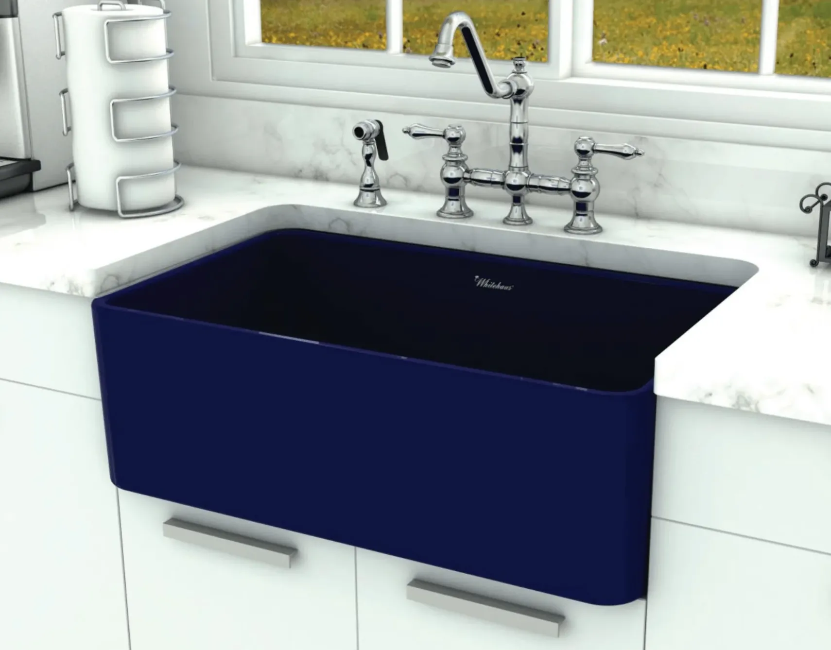 Whitehaus 30" Fireclay Farmhouse Apron Sink, Blue, WH3018