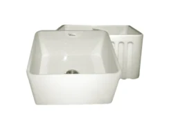 Whitehaus 20" Fireclay Farmhouse Apron Sink, Reversible, Biscuit, WHFLPLN2018