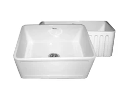 Whitehaus 24" Fireclay Single Bowl Farmhouse Apron Sink, Reversible, White, WHFLCON2418