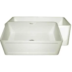 Whitehaus 30" Fireclay Single Bowl Farmhouse Apron Sink, Reversible, Biscuit, WHFLCON3018