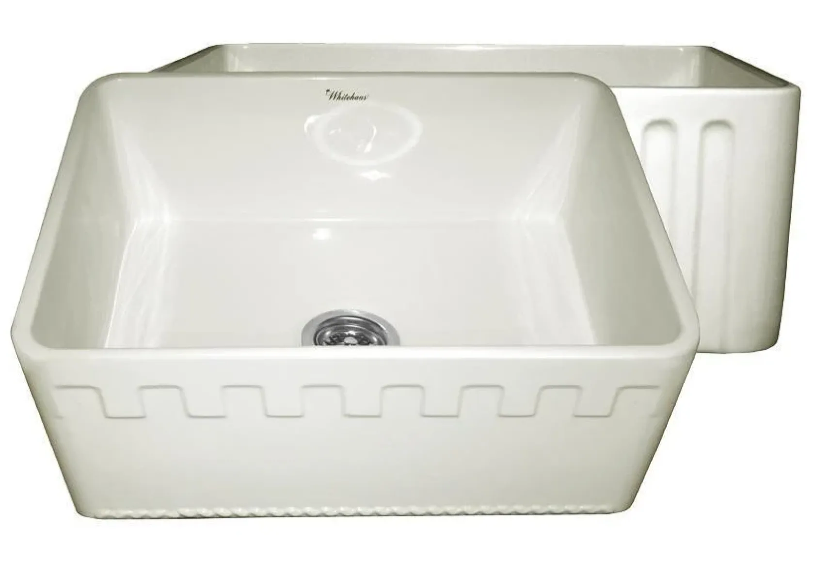 Whitehaus 24" Fireclay Single Bowl Farmhouse Apron Sink, Reversible, Biscuit, WHFLATN2418