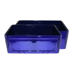 Whitehaus 30" Fireclay Single Bowl, Farmhouse Apron Sink, Reversible, Blue, WHFLCON3018