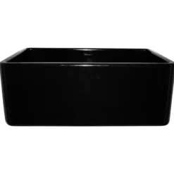 Whitehaus 24" Fireclay Single Bowl Farmhouse Apron Sink, Reversible, Black, WHFLPLN2418
