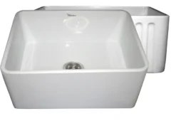 Whitehaus 24" Fireclay Single Bowl Farmhouse Apron Sink, Reversible, White, WHFLPLN2418