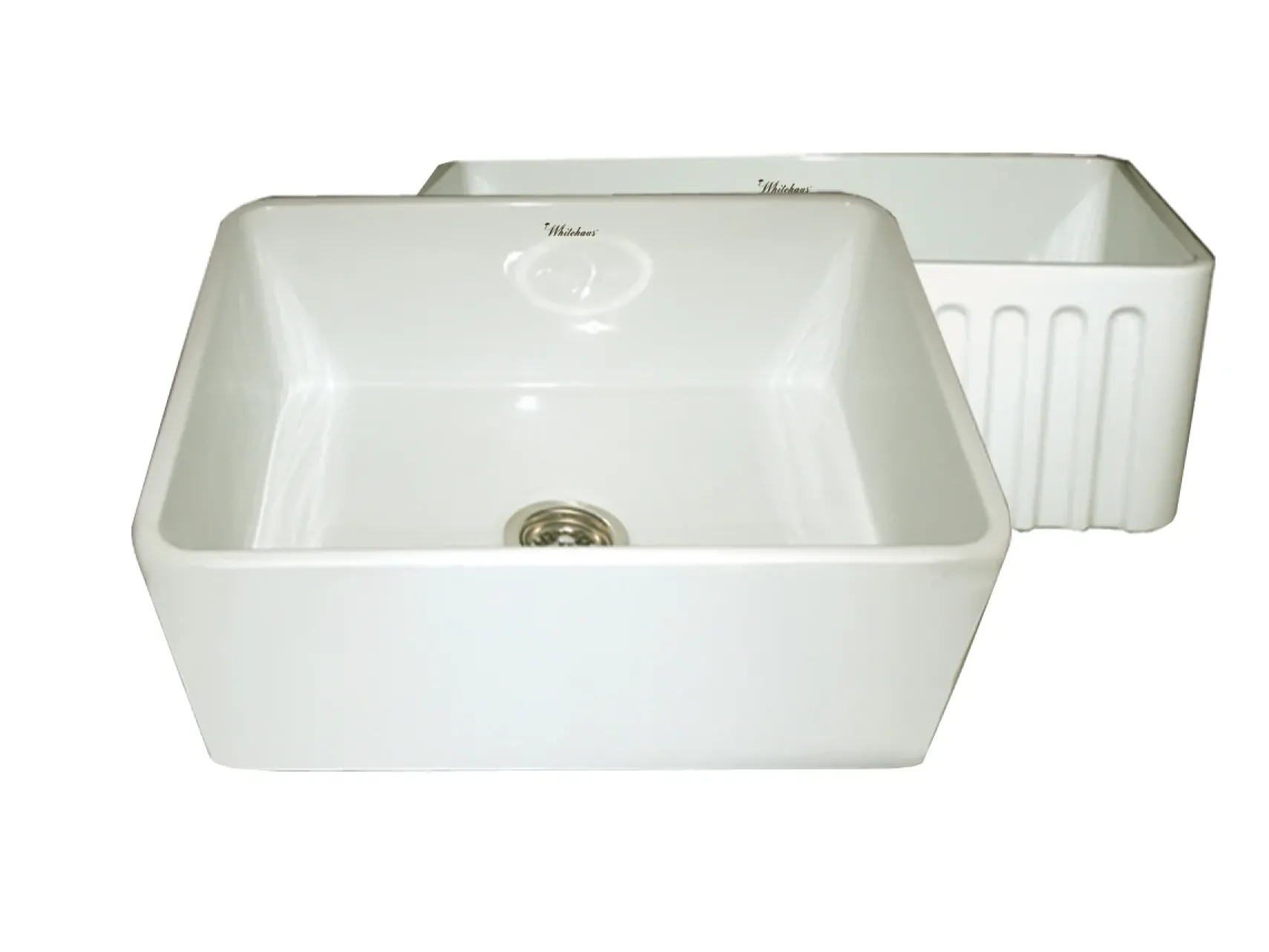 Whitehaus 24" Fireclay Single Bowl Farmhouse Apron Sink, Reversible, Biscuit, WHFLPLN2418
