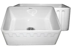 Whitehaus 24" Fireclay Single Bowl Farmhouse Apron Sink, Reversible, White, WHFLATN2418