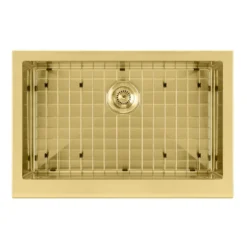 Whitehaus 30" Stainless Steel Farmhouse Apron Sink Kit, Brass, WHNPL3020-B