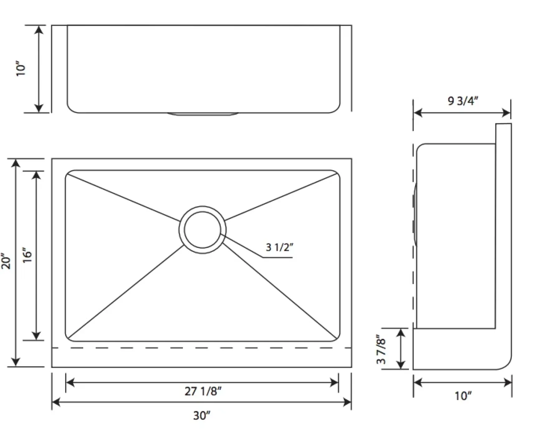 Whitehaus 30" Stainless Steel Farmhouse Apron Sink Kit, Brass, WHNPL3020-B